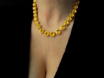 Light Topaz Yellow Crystal Tennis Necklace in Gold 12mm Anna Wintour  Jewelry