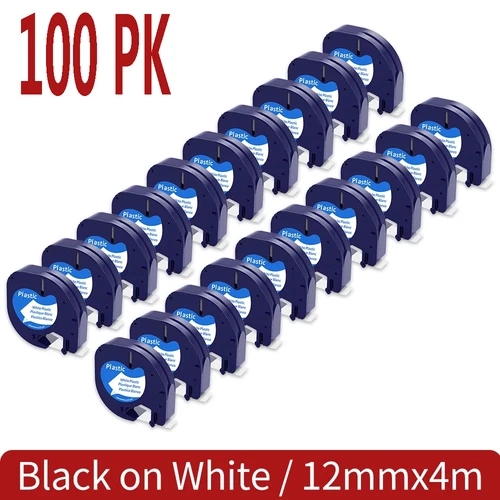 100X Compatible Dymo LetraTag Refill 91331 12mm White Plastic Label Tape LT-100H - Bild 1 von 15