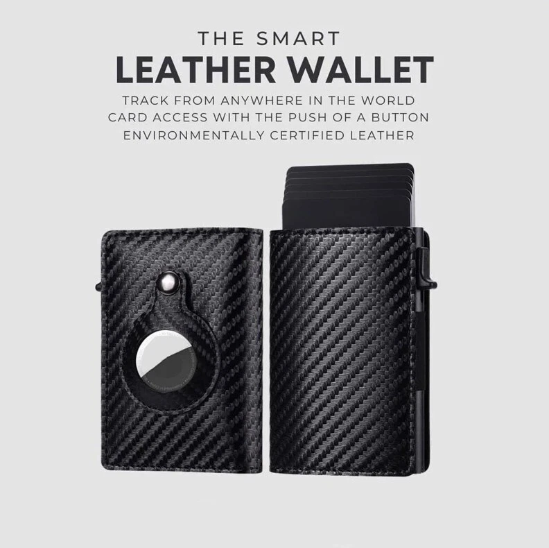 For Airtag Wallet Case Genuine Leather Credit Card Holder Magnetic Air Tag Cover - Image 3 of 4