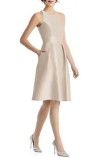 Alfred Sung Cameo Jewel Neck Satin Cocktail Dress Size 16 $214 D769