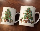 Set of 2 Holiday Hostess Coffee Cups/mugs Christmas Tree Holly Gold Rim — photo 3