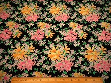 Quilt Fabric By Yard SALE Pink Lt Purple Yellow/Gold Floral on Black Cotton PC