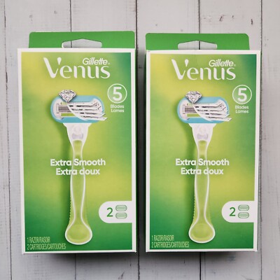 2× Gillette Venus Extra Smooth Razors, 5 Blades, 1 Razor 2 Cartridges 