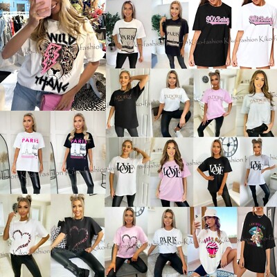 Damen Frauen Kurzarm ''Paris A La Mode'' Spruch bedruckt T-Shirt Tee Tops 
