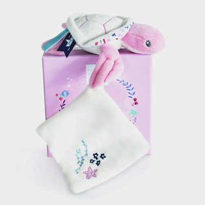  Doudou et Compagnie - Schildkröte Rosa mit Schmusetuch, 16 cm für Neugeborene 