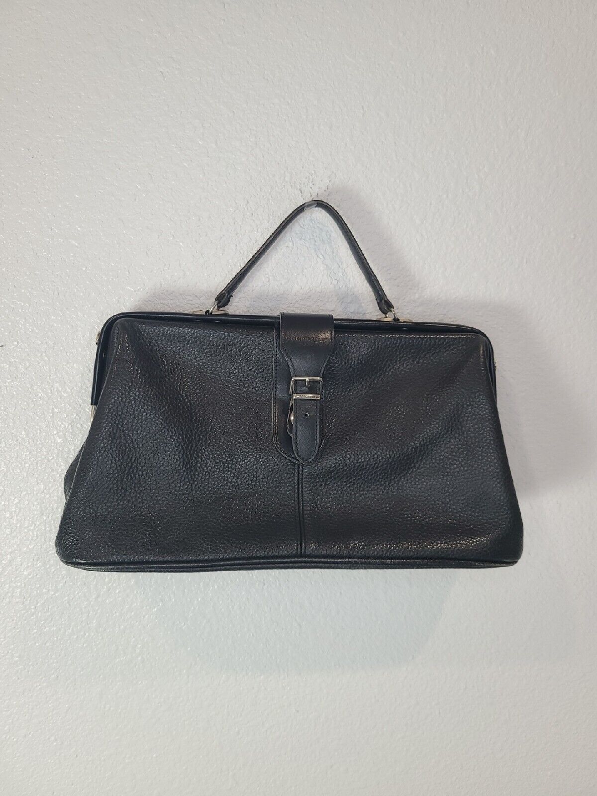 vintage courreges Black Leather Doctors bag, Retr… - image 1
