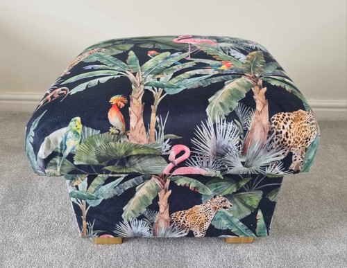 Storage Footstool Jungle Animals Midnight Velvet Fabric Pouffe Ottoman Safari - Picture 7 of 24