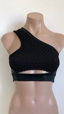 Schminke   Fishnet dance UV one shoulder sling mod. crop top net mesh polewear