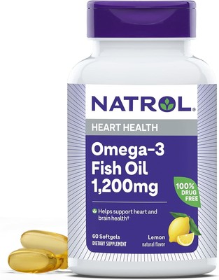 Natrol, Omega-3 Fish Oil Softgels, Heart Health Dietary Supplement, 1200 mg, 60 
