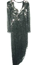 VINTAGE SEQUINED/BEADED EVENING GOWN- CHIC GLAMOUR-SZ SM (6/8) BLACK