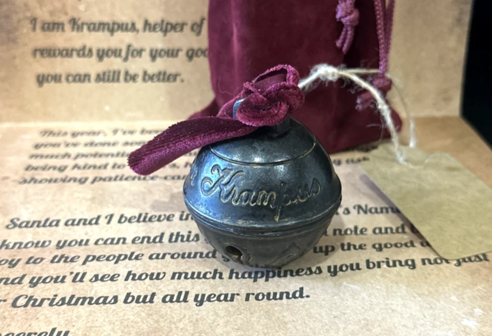 Campana KRAMPUS 1:1 tamaño real réplica METAL Navidad genuina grabada sin letra Foto 3 de 4