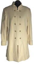 Charles Klein Womens Wool Coat Ivory Gold Double Breasted Buttons Zip Med