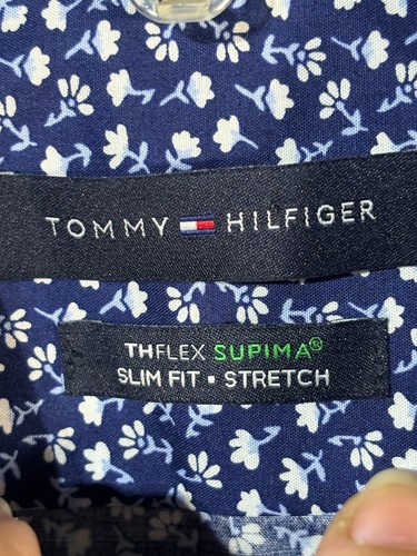 Tommy Hilfiger Men's Shirt size M 15.5 34/35 slim fit stretch blue floral button - Picture 3 of 14