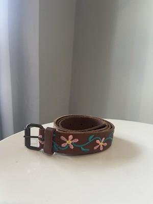 Mavi Brown Embroidered Floral Women's Belt with Buckle Size 85