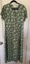 Vintage Old Navy Floral Maxi Dress Size 12 Green Rayon Button Front Tie Back