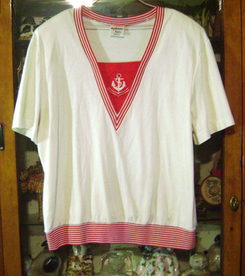 VINTAGE AILEEN TOO RED/WHITE NAUTICAL SIZE'' 1X '' WOMANS SHORT SLEEVE TOP/BLOUSE