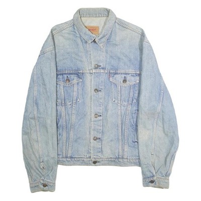 LEVI'S Herren Blau Denim Baumwolle Knopf Jacke L Uni Classic Fit Freizeit
