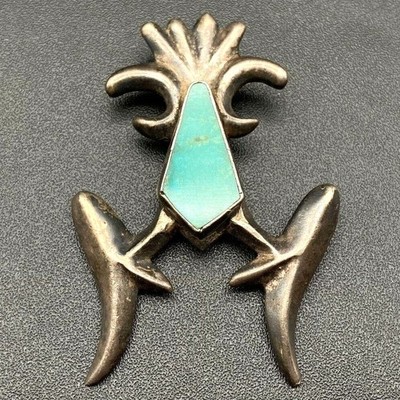 Vintage Navajo Native Turquoise Sandcast Silver Pendant