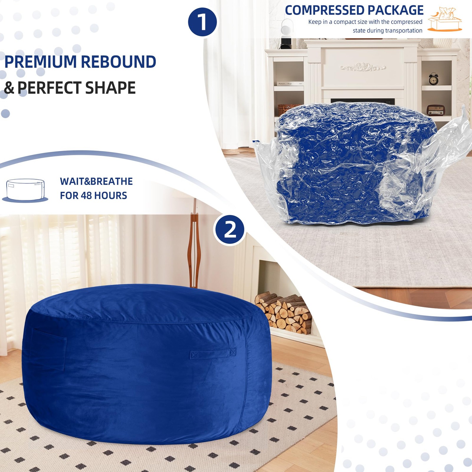 HABUTWAY Bean Bag Chair 3Ft Luxurious Velvet Ultra Soft Fur with High Rebound...