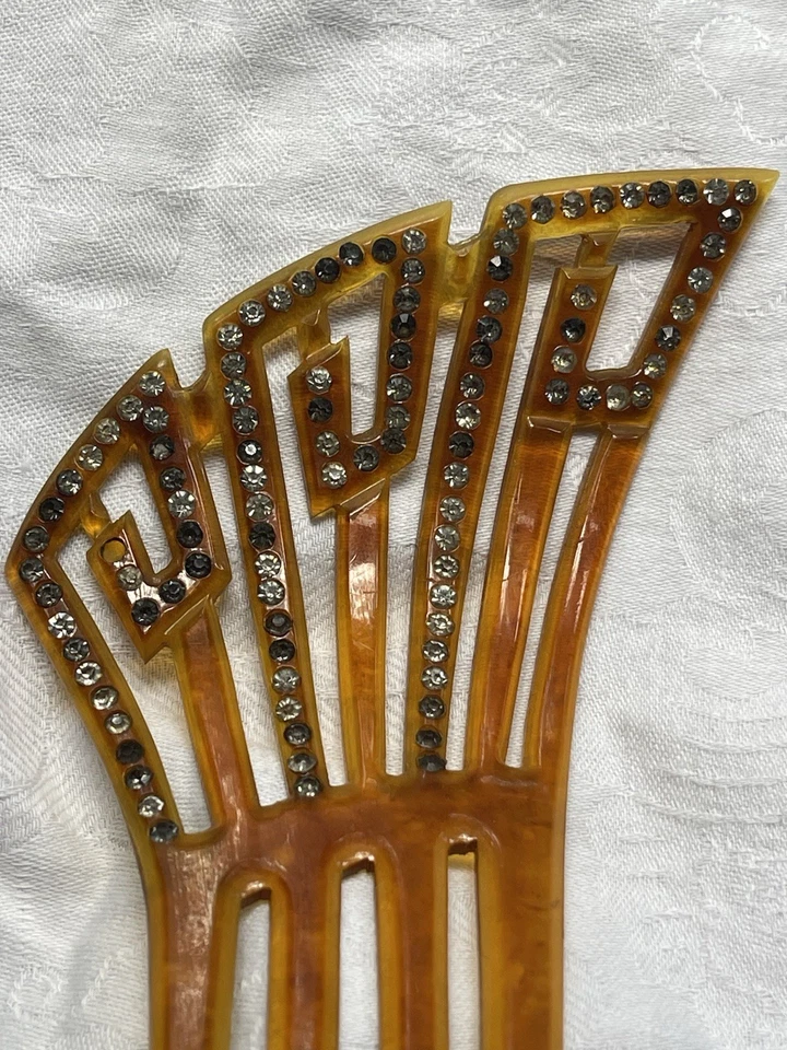 DE COLECCIÓN Art Deco Llave Griega CELULOIDE PEINE PELO ESTRÁS Cristal Usado en Excelente Condición Años 20 Foto 2 de 4