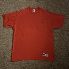 Vintage Russell Athletic Made In USA Red Blank Pocket Tshirt Men Large