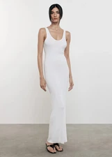 ENZA COSTA Silk Rib Maxi Dress White S $245 E1 312