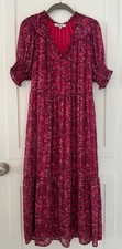 Anthropologie Du Paradis Pink Floral Ruffle Lined Boho Sheer Midi Dress Small