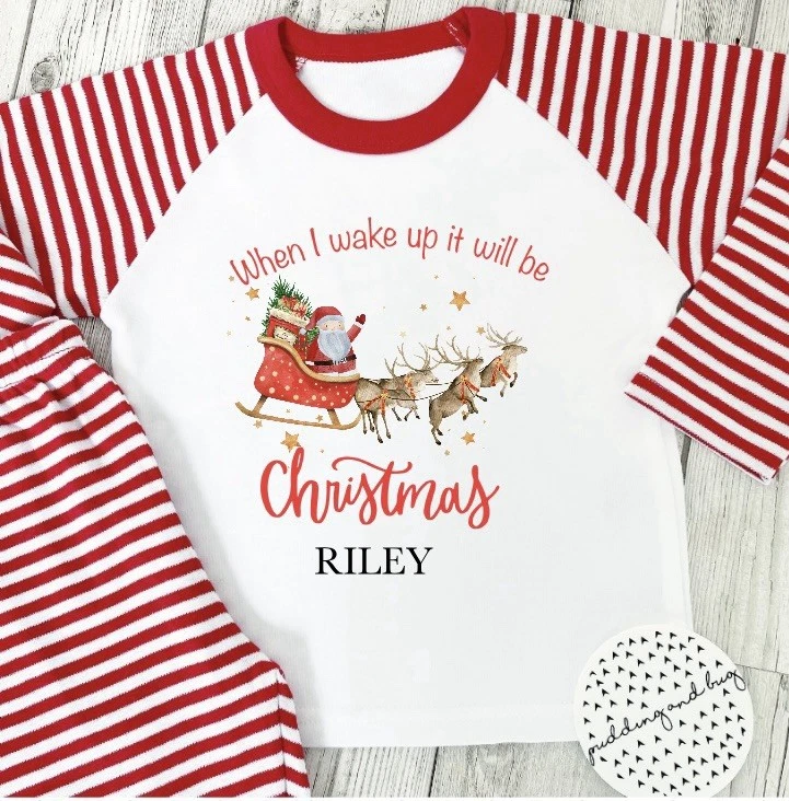 Personalisierter Kinder Weihnachts Schlafanzug When I wake up it will be Christmas pj