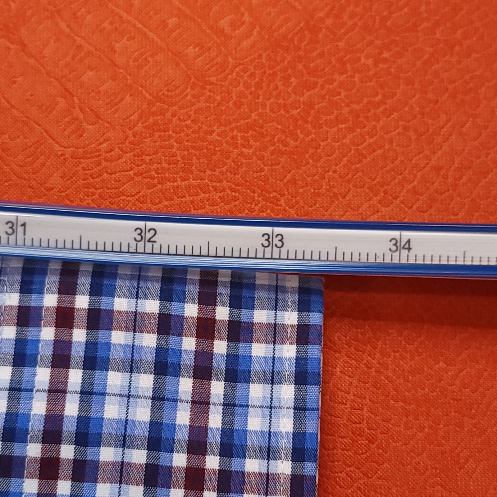 NWT Stafford Men's Travel Fitted Button-Up Shirt Blue Plaid Size 17-32/33