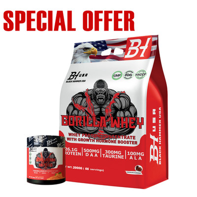 Gorilla Whey 5KG Chocolate + BCAA Amino Acids Muscle Gain | Black Hammer USA