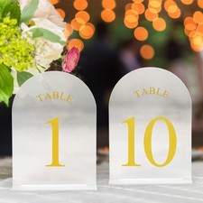 Frosted Arch Wedding Table Numbers 1-10 with Stands   5" X 7" Acrylic Gold Ta...