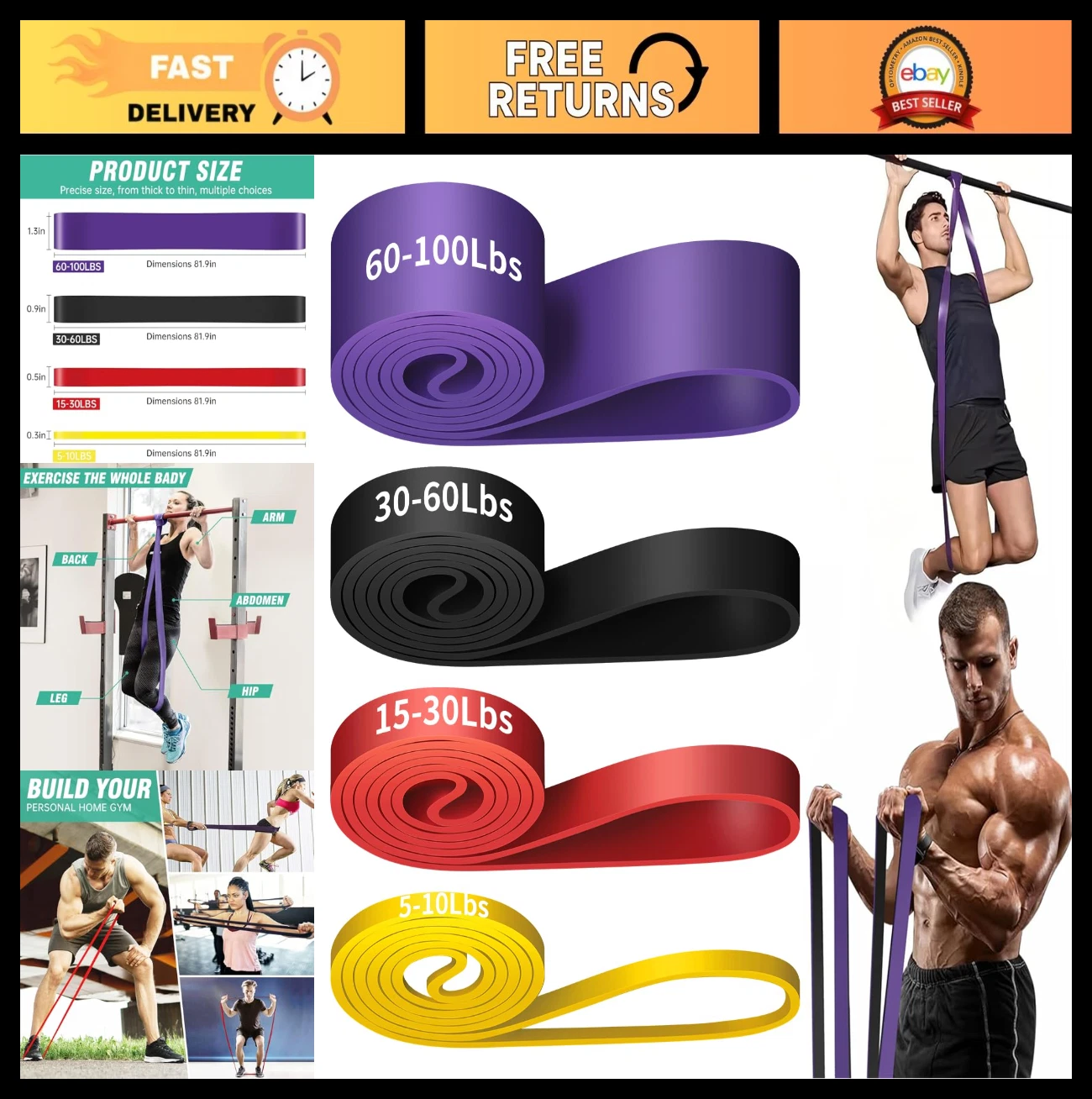 Resistance Bands Set for Pull Up Assistance, Workout, Muscle Training & Physical