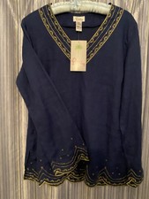 NEW Lilly Pulitzer Sarasota Tunic Top Navy Blue Gold Beaded Size M Orig. 198