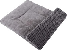 Reversible Dog Bed Mat with Plush and Corn Velvet,Soft 24"x18", Light Grey