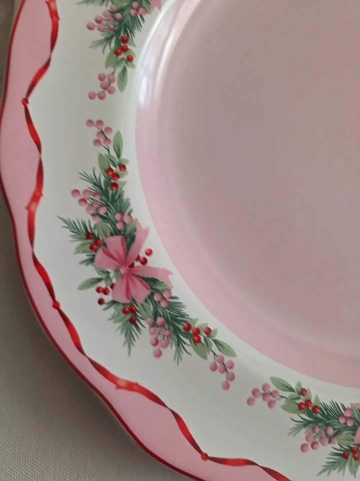 4 Platos de Cena Rosa Navidad Arcos Rosa Navidad Cinta Guirnalda Porcelana 222 Quinto Foto 3 de 4