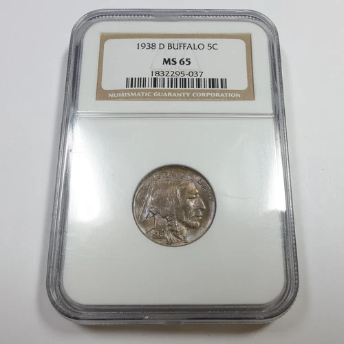 1938 D NGC MS65 - Toned Buffalo Nickel 5c US Coin #56113B