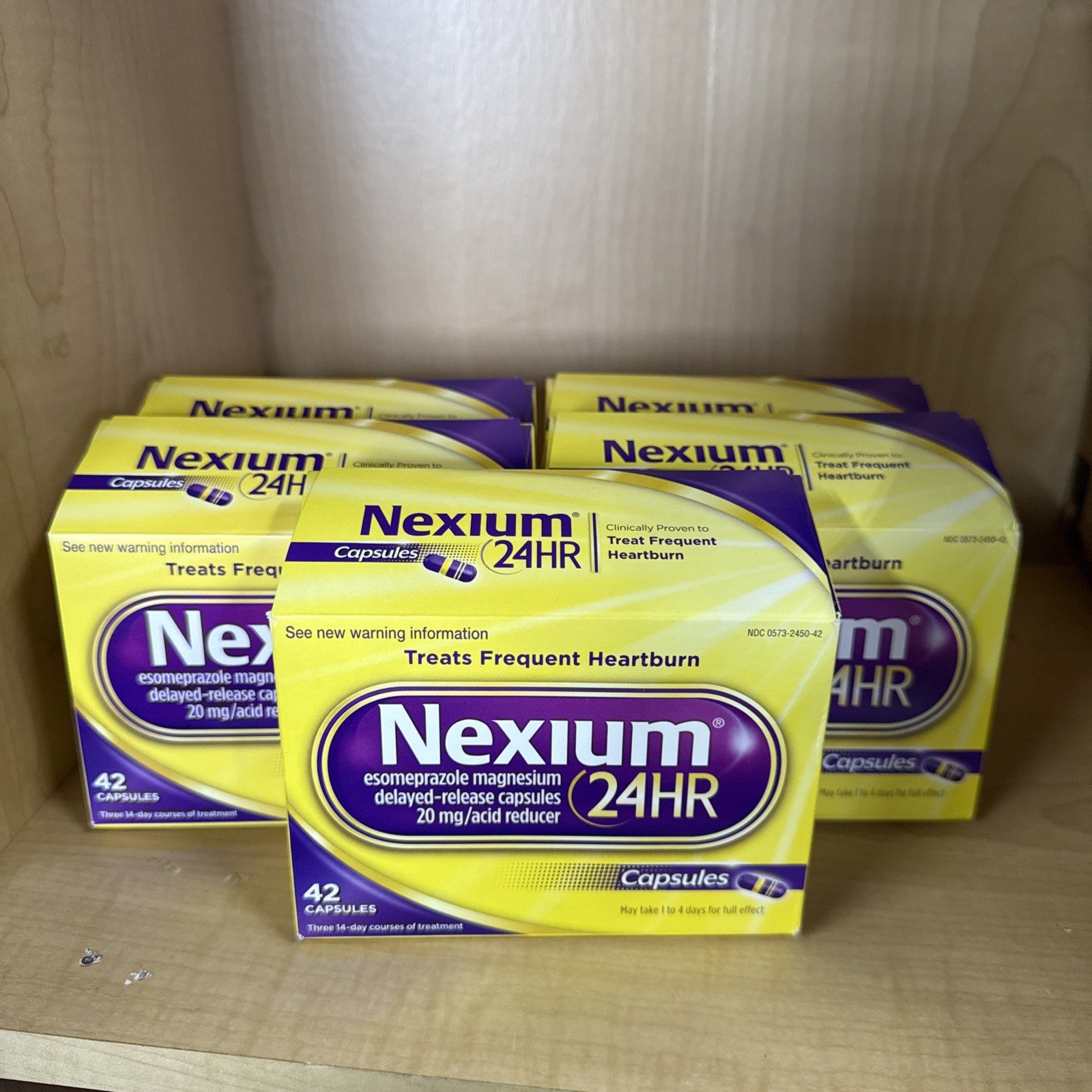 5 Pack Nexium 24HR Acid Reducer Capsules for Heartburn Relief- 42 Count EXP 2028