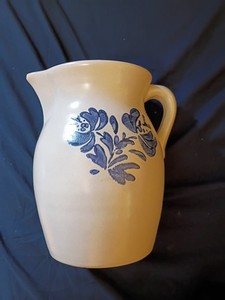 Pfaltzgraff Yorktowne stoneware pitcher and jam jar.