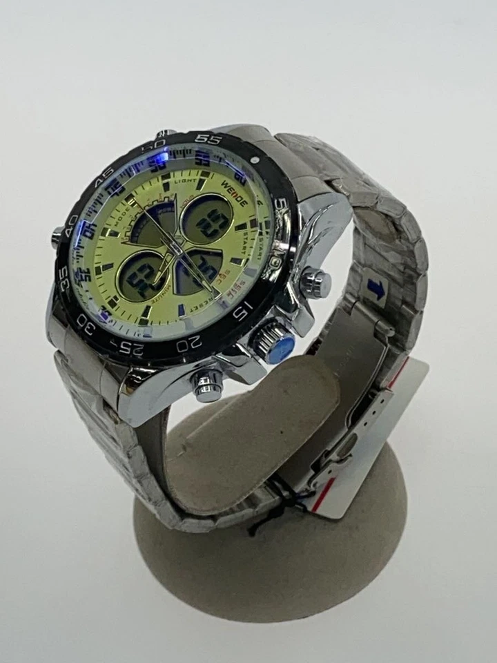 WEiDE WH-1103 Quartz Analog Stainless Steel Yellow Sport Excellent JAPAN - Image 2 of 4