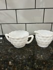 Hazel Atlas Vintage White Cubed Cubist Pattern Milk Glass Sugar Creamer Set — photo 1
