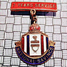 National Savings 7 Years Service Enamel Brooch Pin Badge Fattorini 30mm x 40mm