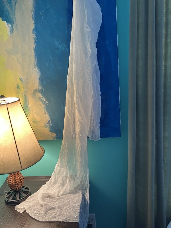 Beaded Rayon White Scarf