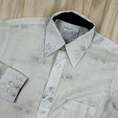 True VTG 70's Arrow Doubler Doubler Button Down Shirt M Print Floral Print READ