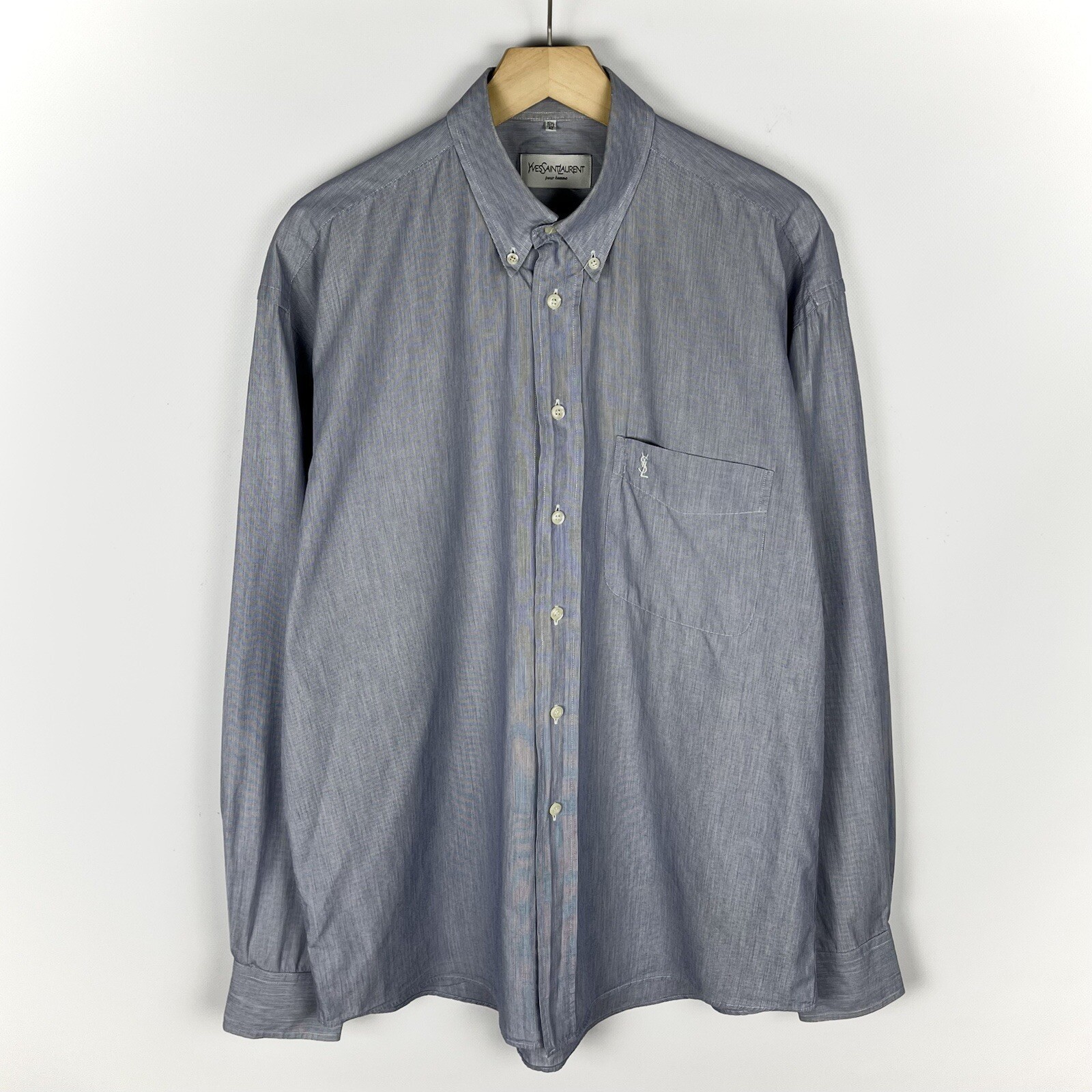 Camicia vintage Yves Saint Laurent blu chiaro manica lunga con bottoni...