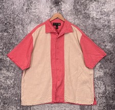 Nat Nast Shirt XL Mens Silk Bowling Camp Collar Pink Color Block