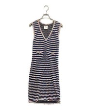CHANEL                    Tweed-like summer knit striped sleeveless dress / Twee