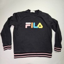 Fila Women  s Sweatshirt M Black Multicolor Logo Crewneck Pullover Heavy Wear