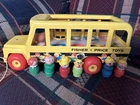 Vintage Fisher Price Little People School Bus #192 Wood Base with 5 People +Bert