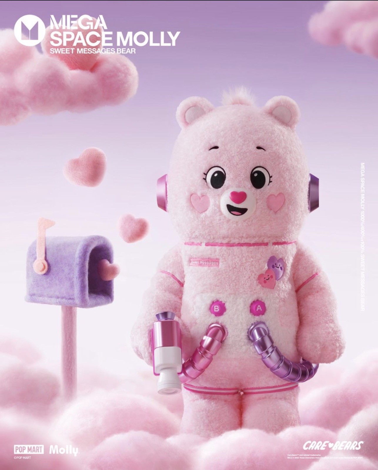 POP MART X CARE BEARS MEGA SPACE MOLLY 400%+100% SWEET MESSAGE BEAR FIGURE