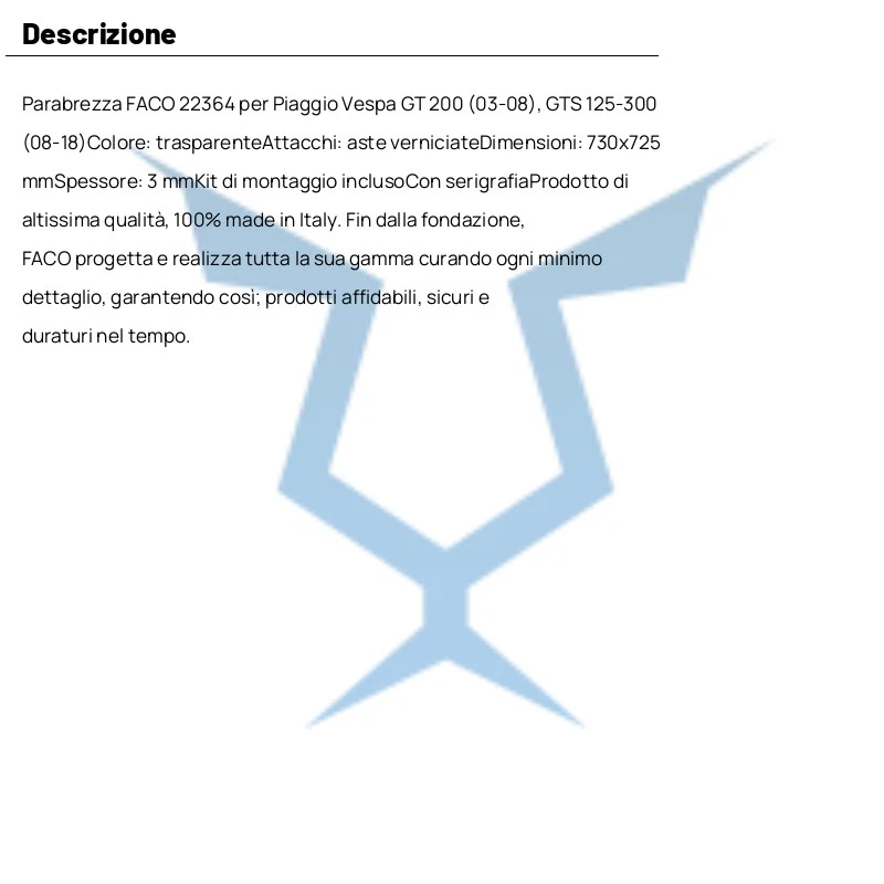 PARABREZZA FACO 22364 PIAGGIO per Vespa GTS SUPER 300 2008-2016 - Immagine 4 di 4